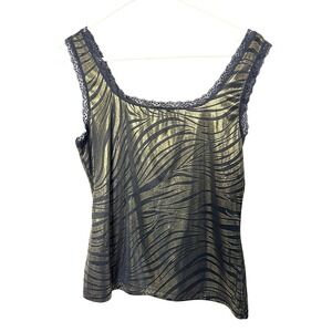 Y2k Hanky Panky Cami L Black Gold Zebra Print Lace Trim sexy dark fem lingerie
